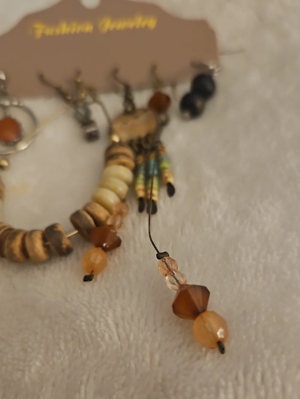Vintage Six Single Beaded Boho Festival Dangle Earrings